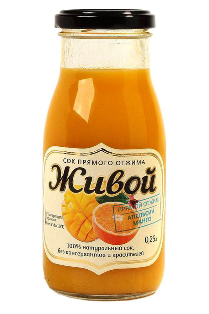 Сок Живой апельсин и манго прямого отжима 0,25л